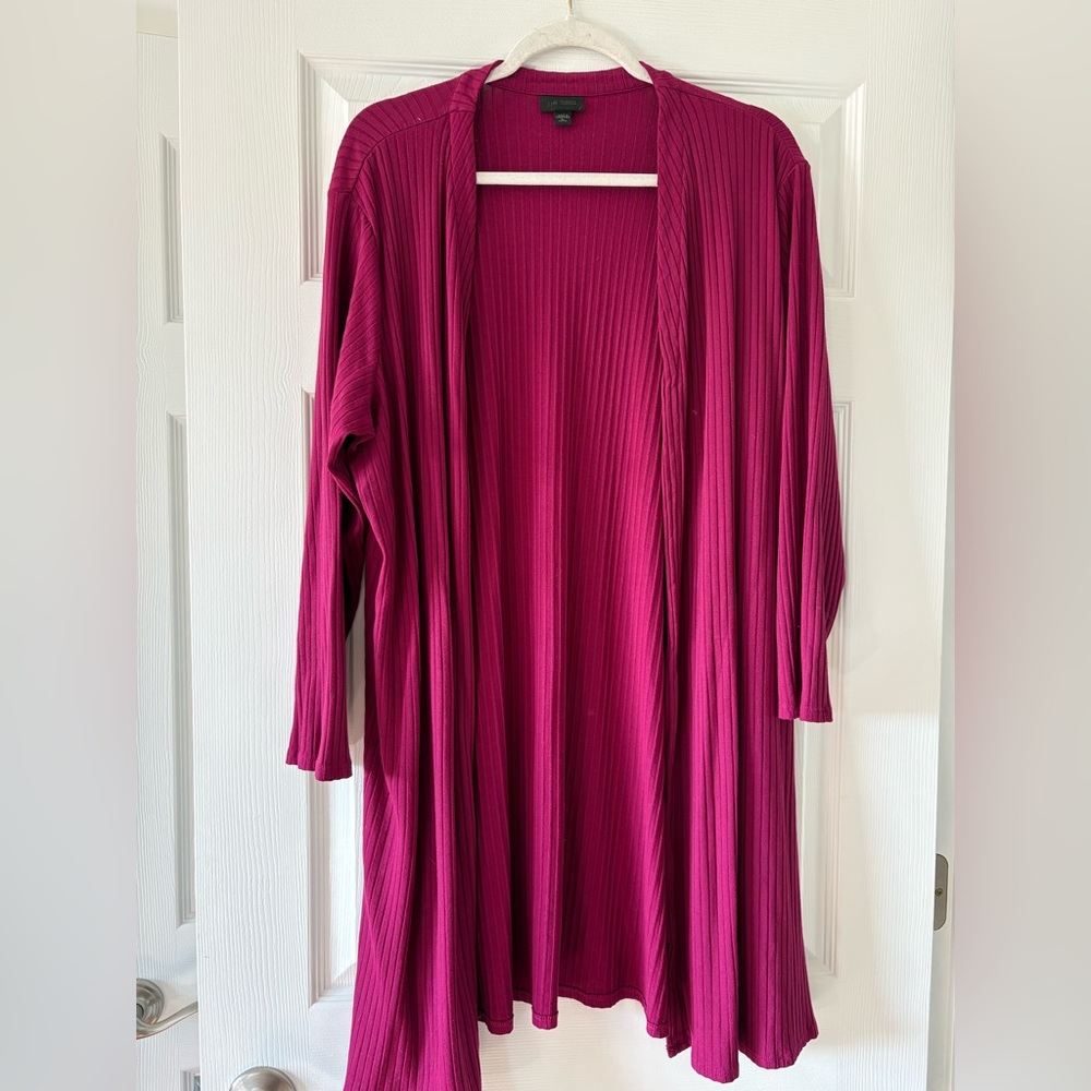 J. Jill Open-Front Ribbed Cardigan in Deep Berry